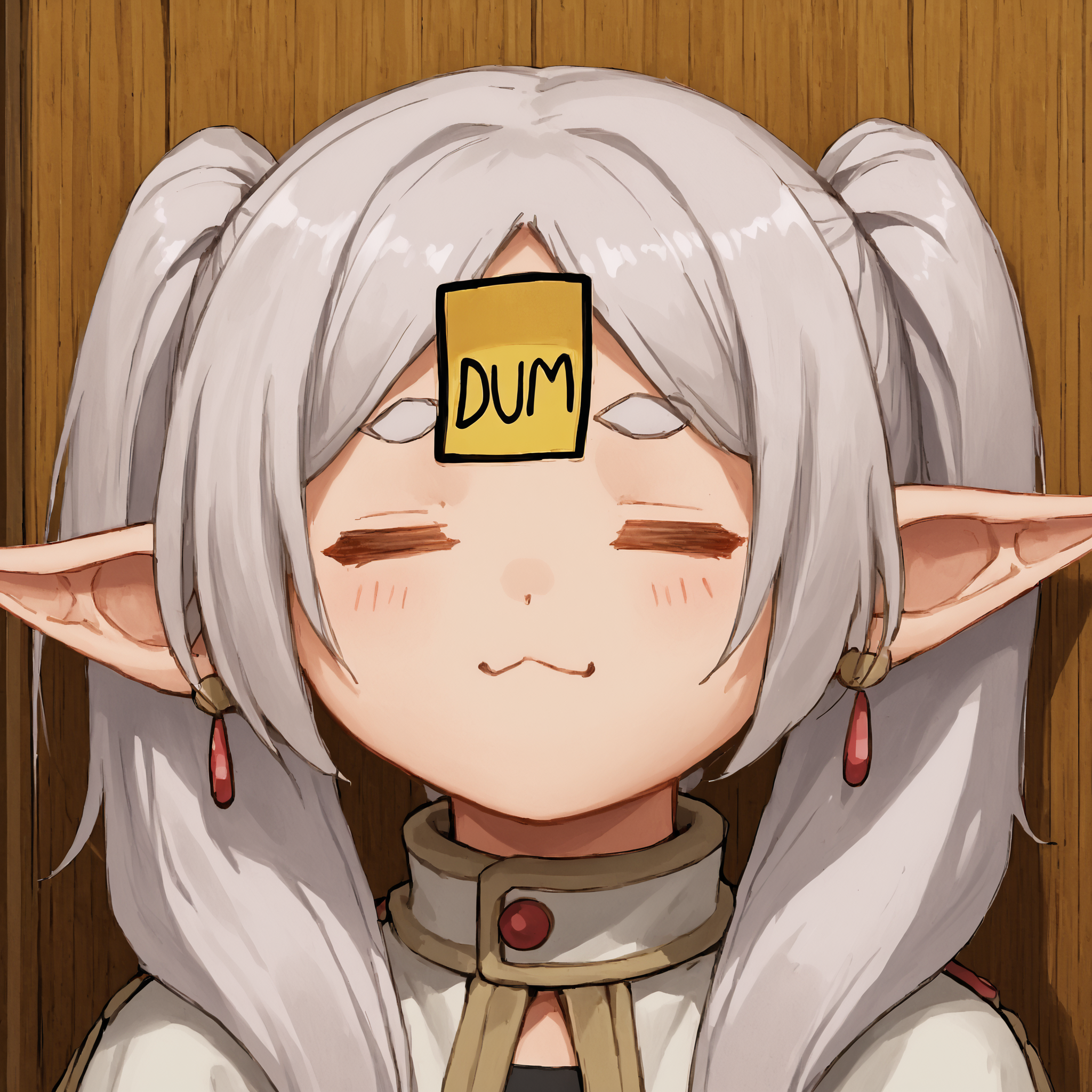 score_9, score_8_up, score_7_up, source_anime, sketch, 1girl, <lora:DumStickyNote_XLPD:1.2> dumstickyNote, sticker,   <lora:frieren-PD-1.0:1> frieren,  <lora:ChamElfExpressionPonyXL:.7> =w=, :3, = =, eyes closed