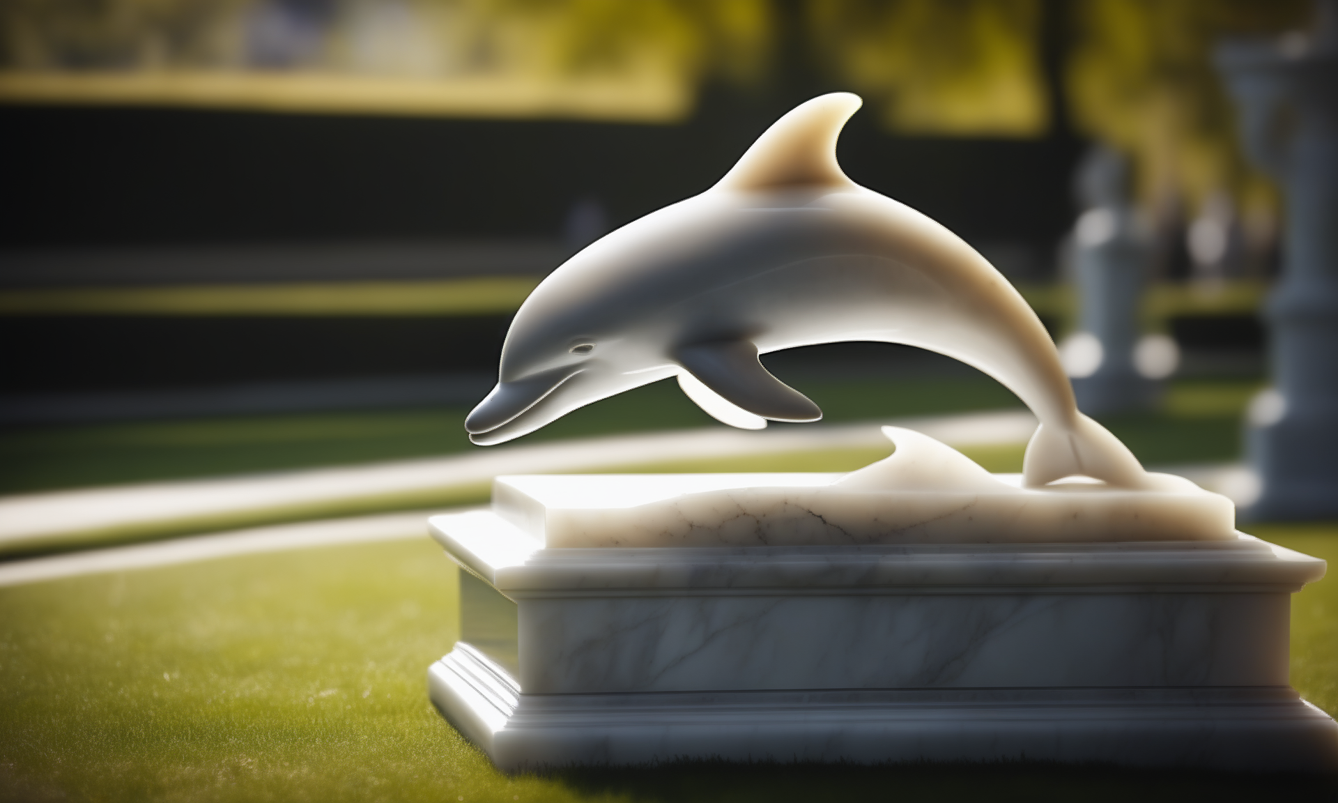 cinematic film still <lora:marblecarvingcd_xl-000006:0.6>,a statue of a dolphin made of (marblecarvingcd_xl,marble carving,crack:0.6,shiny:1.3) in park,no humans,long-focus,tilt-shift,outdoors,on lawn,full body,chinese zodiac,cutie,cute,still life,animal statue,front view,facing viewer,looking at viewer . shallow depth of field, vignette, highly detailed, high budget, bokeh, cinemascope, moody, epic, gorgeous, film grain, grainy, 8K, HDR, UHD, masterpiece, best quality, highly detailed, high resolution, finely detail, extremely detailed, ultra detailed, wallpaper