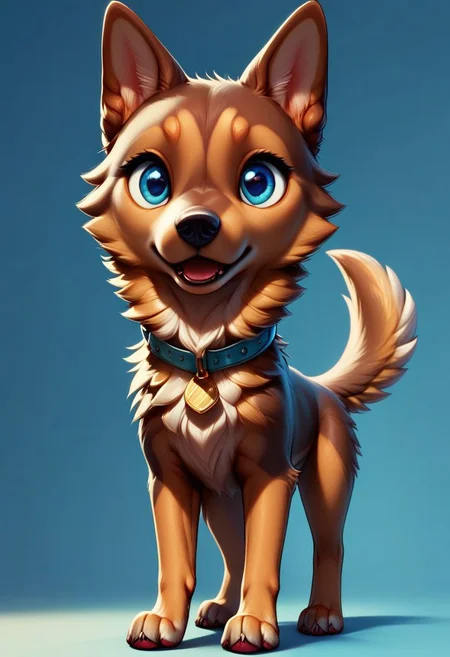 score_9, score_8_up, score_8,
dog, solo, looking at viewer, open mouth, blue eyes, simple background, standing, tail, full body, collar, gradient, gradient background, no humans, animal, blue background, neck bell, dog, animal focus