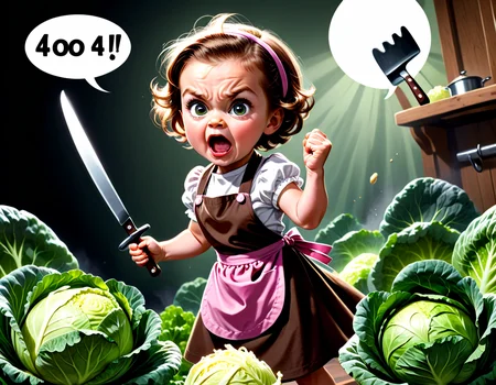 "Fudge 4O4!" TEXT LOGO. Baby girl, 4 yo, dressed as housewife, apron, angry kitchen, big knife furiously attacks a head of cabbage, Comic strip speech bubble,<lora:Harrlogos_v2.0:1.000000>
Negative prompt: negativeXL_D 3d, closed eyes, book, typo, low quality, plastic, 2 heads, 2 faces, tiling, poorly drawn, ugly, poorly drawn face, extra arms, extra legs, ugly, bad anatomy
Osama Fares 7 036
https://tensor.art/images/653186237336806937
Steps: 30, Sampler: Euler, CFG scale: 8.0, Seed: 862255128, Size: 1152x896, Model: starlightAnimated_v3-5: 911cff375341", TI hashes: "negativeXL_D, negativeXL_D", Version: v1.6.0.82-2-g43c698d, TaskID: 661495843433537137
Used Embeddings: "negativeXL_D, negativeXL_D"