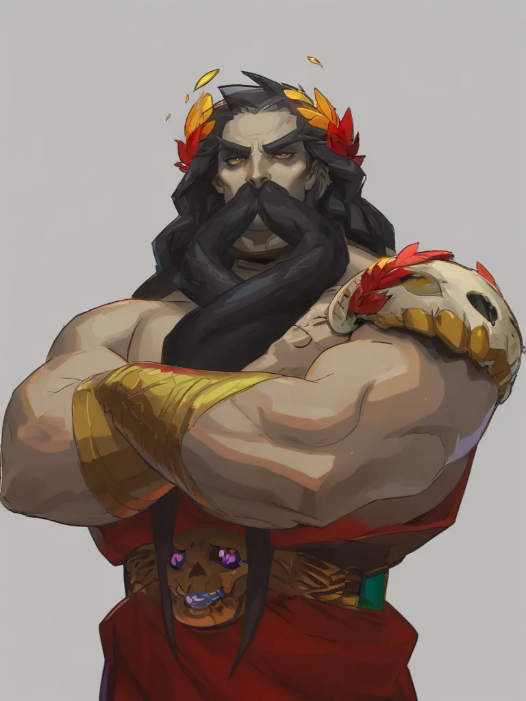 score_9, score_8_up, score_8, score_7_up,
hades, god of the dead, black hair, skull, mustache, muscular, crossed arms, beard,
look at the viewer, half body shot,
<lora:hades_pony_v1-2:0.8> <lora:sdxl_lightning_4step_lora:1>
