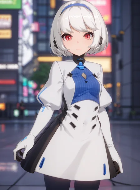 1girl, white hair, short hair, red eyes,