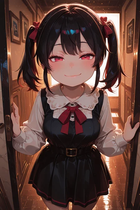 1girl, twintails, smirk, looking at viewer,, lazypos, lazypos2,, re4lity_sync_illu, masterpiece, best quality, very aesthetic, in the style of cksc, Yakan2g0u_illu, anime screencap, anime coloring