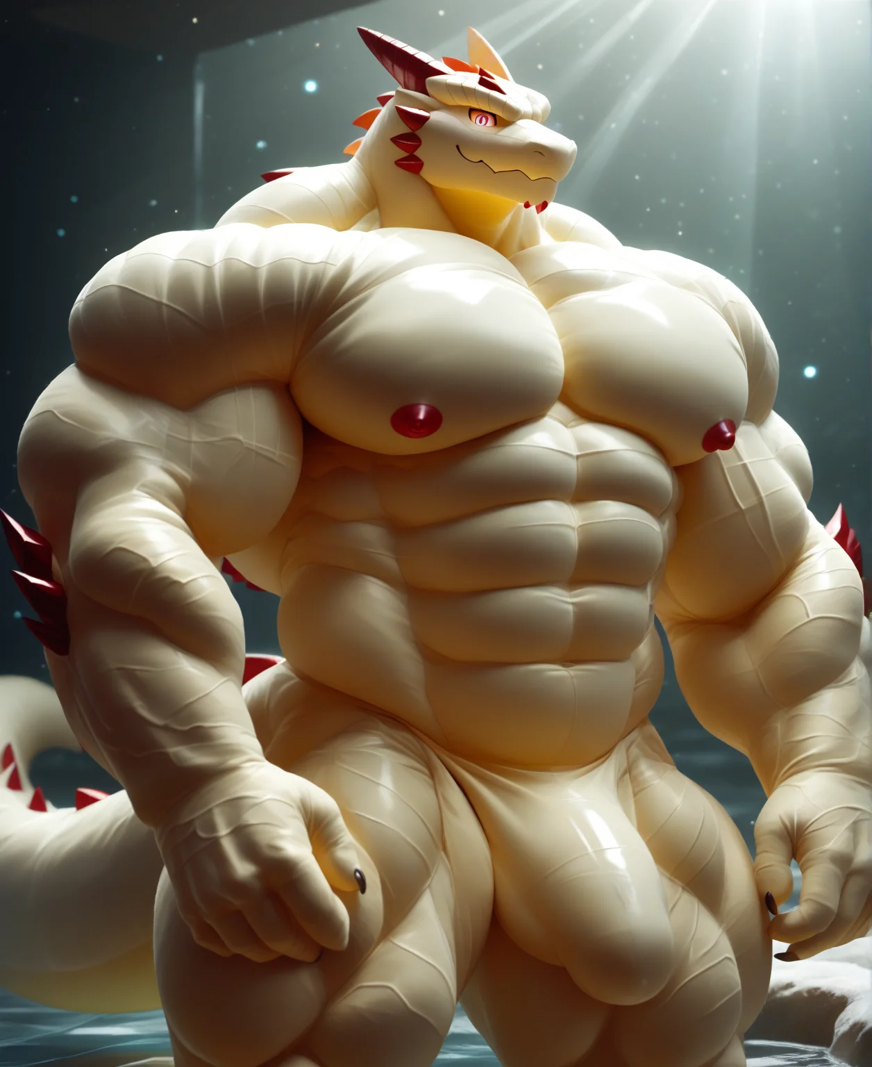 score_9, score_8_up, score_7_up, Kemono, Fursuit Furry, Fursuit Muscular, Fursuit dragon, Male Dragonman, Hyper Dragonman, Muscular Dragonman, Furry muscular, hyper muscles bigger, hyper gigantic muscles, hyper muscles pumping, official art, perfect anatomy, anatomically correct, bright eyes, male, solo focus, celestial being, dragon, scales, (crystal:0.6), (mineral fauna:0.6), light beam, reflective, by t.y.stars, by null-ghost, ultra detailed, cygames, shadowverse, evolution 3D ULTRA HD 16K.