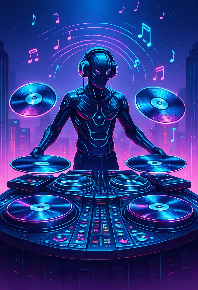 masterpiece, best quality,   AdFF, turntable, blue theme,   (music notes),  <lora:AudioFileFuture_IXL_v1:1.0>,