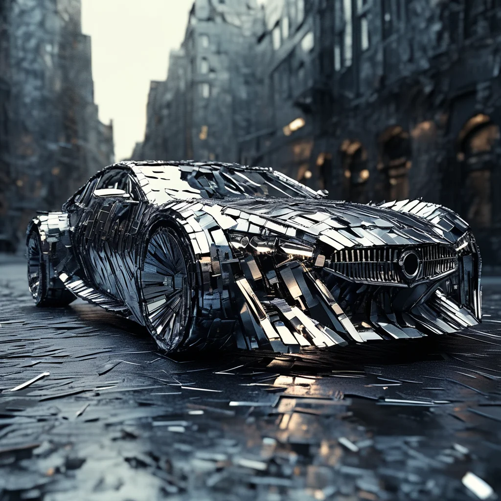 franglamex professional photo futuristic car in city made of metal, high details and very detailed, cinematic, professional light black background <lora:franglamex:1>