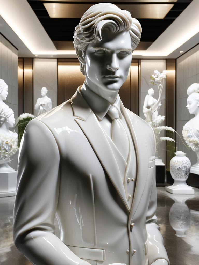 a statue of a handsome man <lora:ral-porcelain-sdxl:1> ral-porcelain
