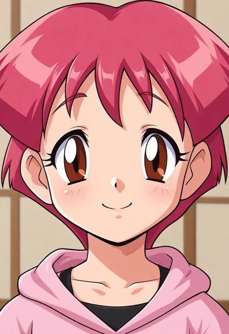 <lora:HyLper-Accelerate-PAseer:1> score_9, score_8_up, score_7_up, best quality, uncensored, source_anime, 
BREAK
front view, little smile, closed mouth, standing, looking at viewer, upper body, portrait, close-up face, facing viewer, indoors, 
1girl, chibi, 
<lora:ggg-hatsunohana_XL(pony)v10:1> ggg-hatsunohana, red hair, red eyes, ggg-hatsunohana outfit, pink hoodie, jeans, black shoes,