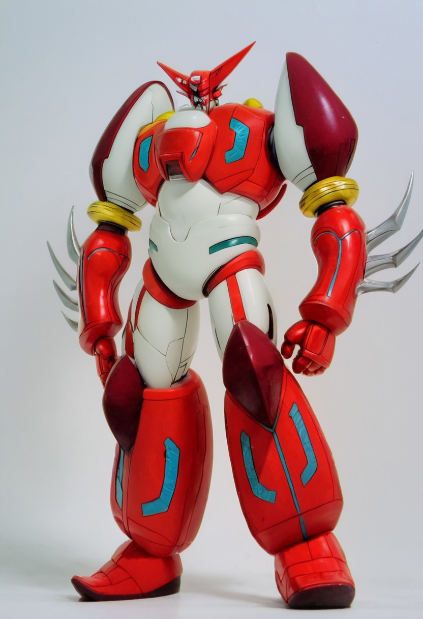 score_9, score_8_up, score_7_up, score_6_up, score_5_up, score_4_up, 4k quality, highly detailed face, (shin getter, mecha, super robot, red and white, horns), best quality, masterpiece, simple background, full body, front angle,  muscular Transformers, Animation, <lora:Transformers 86 FT:1>