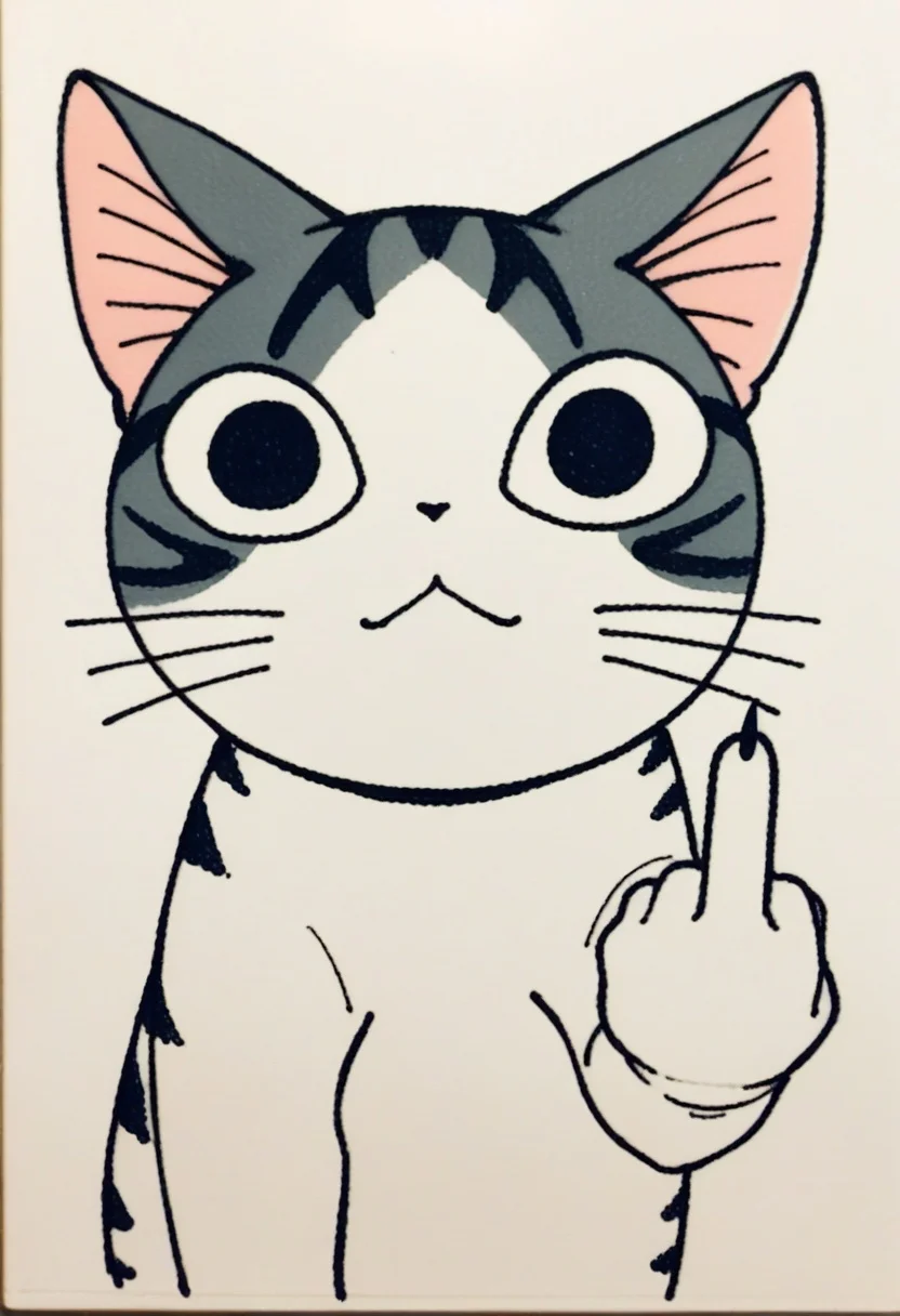 score_9, score_8_up,score_7_up, source_ anime, traditional art, <lora:ChamChiYamadaPonyXL:0.8>,ChiYamada, cat, black eyes, no humans, middle finger,
<lora:Traditional_art_v4_USENEG:-0.8>