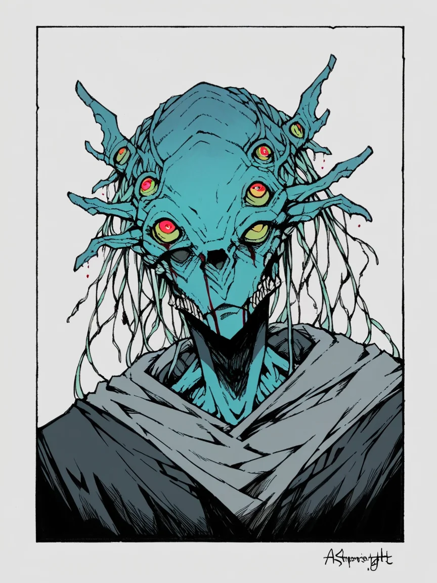 score_9, score_8_up, score_7_up, score_6_up, score_5_up, score_4_up, 4sh1pwr1ght <lora:4sh1pwr1ghtXLP:1> , alien, line art, blue blood