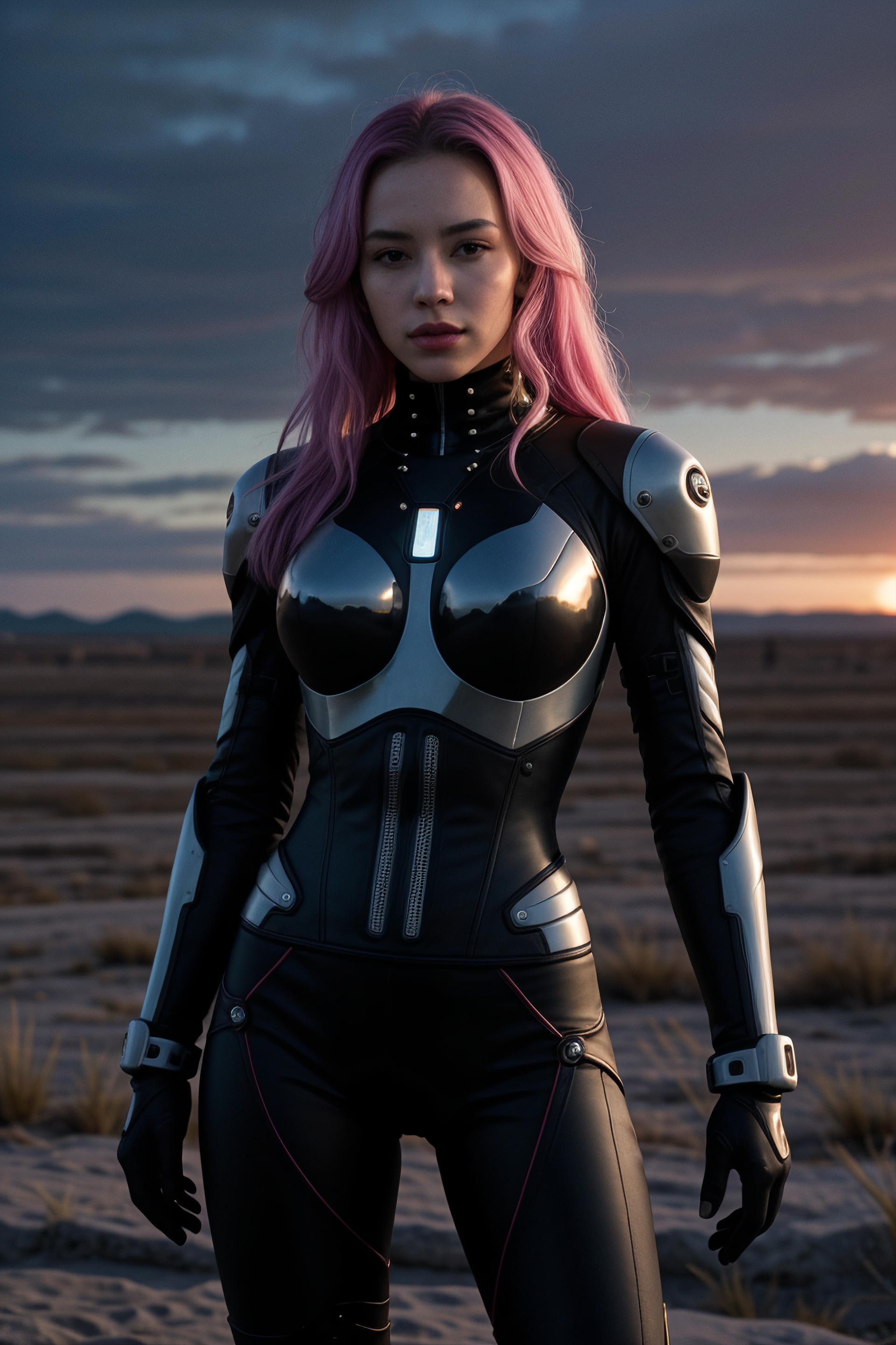 (Cybernetic Abstract: abstract tech patterns, digital chaos, algorithmic holographic tech), pirate queen,  under a double sunset with vibrant colors, vast plains with swirling wind patterns in background. Award-winning, professional, highly detailed. <lora:picxer_real:0.7>, (HDR, High Dynamic Range, vibrant colors, high contrast, detailed, UltraHD, 8K, cinematic, 80mm, high detail)