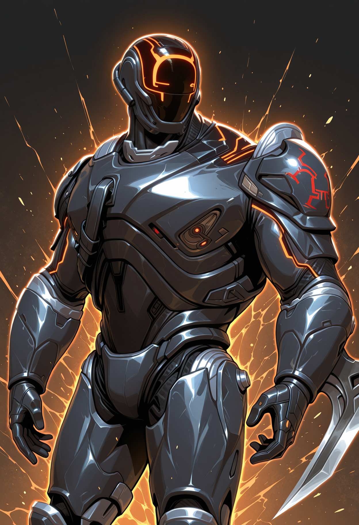 abstract background, male focus, dynamic pose, th3sci3ntist, black armor, one arm blade, orange glowing headgear, male focus, perfect anatomy, masterpiece, perfect quality, best quality, detailed, newest, very aesthetic
<lora:Illustrious\TheScientist_Fortnite_V1_ILXL:1.0>