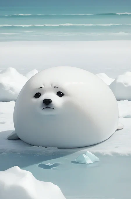 score_9, score_8_up, score_7_up, source_anime,<lora:Round animal:0.75> animal focus, no humans, outdoors, white seal being chased by polar bear, ice, artic, ocean, blue ice, floating ice,