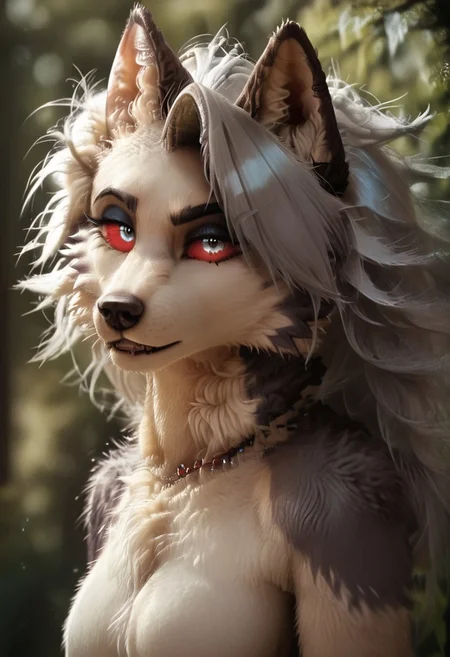 Score_9, loona, helluva_boss, furry, anthro, short hair, grey hair, animal ears, tail, dog girl, wolf girl, animal nose, dog tail, furry female, wolf tail, furry, wolf ears, dog ears, snout, two-tone fur, grey fur, furrification, makeup, fur, fur trim, absurd res, red scelera, sharp focus, <lora:more_details:1.0> detailed background, volumetric lighting, detailed skin, detailed hair, extremely detailed, ultra 8k quality, white iris, high gradient eyes, medium breasts, flat color, dark theme, high definition eyes, fluffynegative, , white snout,
Hyperrealistic, photorealistic, realistic, ultrarealistic, high definition, Fluffy, detailed fur, eyesHD, detailed_eye_model, highres, super high resolution, 8k,