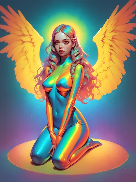 score_9, score_8_up, score_7_up, score_6_up, score_5_up, <lora:th3rm4lXLP:1> th3rm4l, solo, colorful, 1girl, thermal, orange, green, yellow, blue, kneeling, wings, large breasts, swirls, long hair,