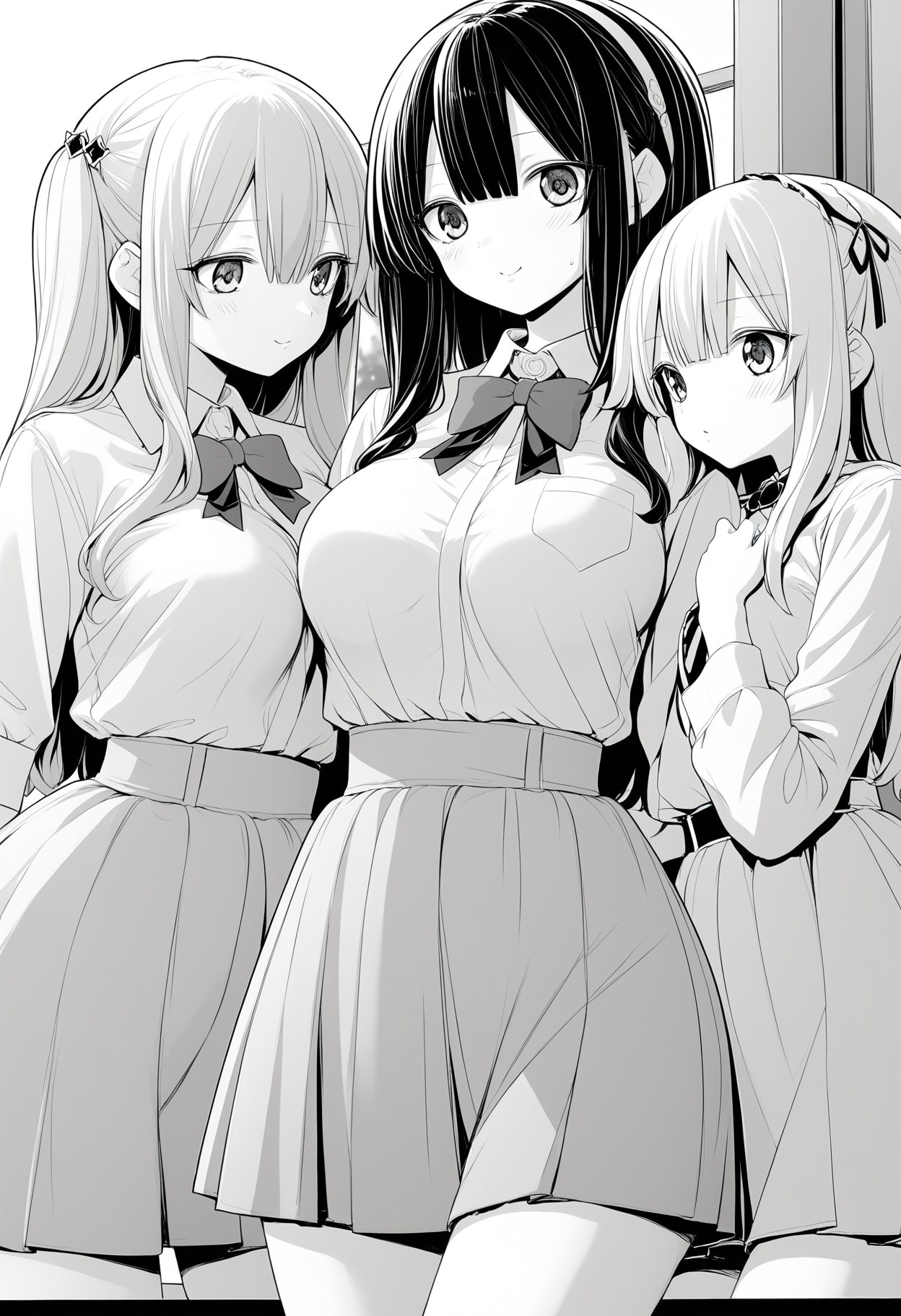<lora:yuruyunaZNK - ãããv1.1:0.8> yuruyunaznk, monochrome,
3girls, multiple girls,