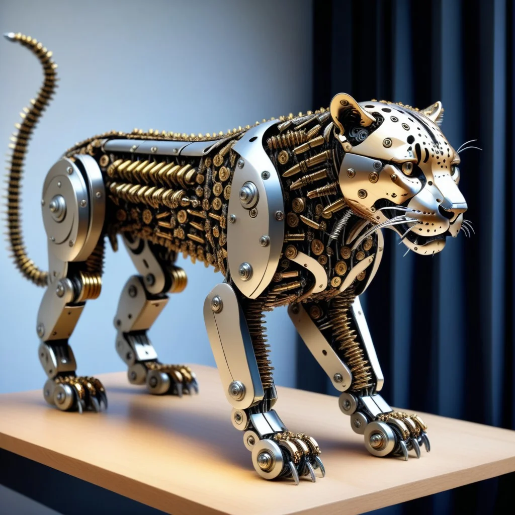 a jaguar, made out of Screws, photorealistic, full of details, detailed screws,