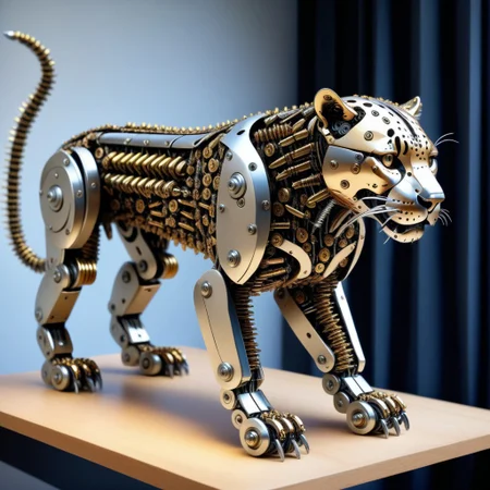 a jaguar, made out of Screws, photorealistic, full of details, detailed screws,
