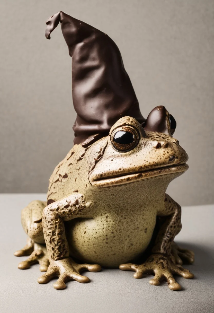 frog with a wizard hat made of chocolate