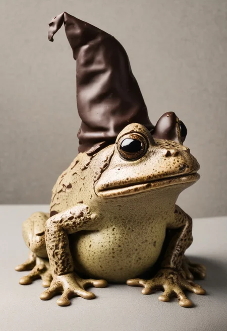 frog with a wizard hat made of chocolate