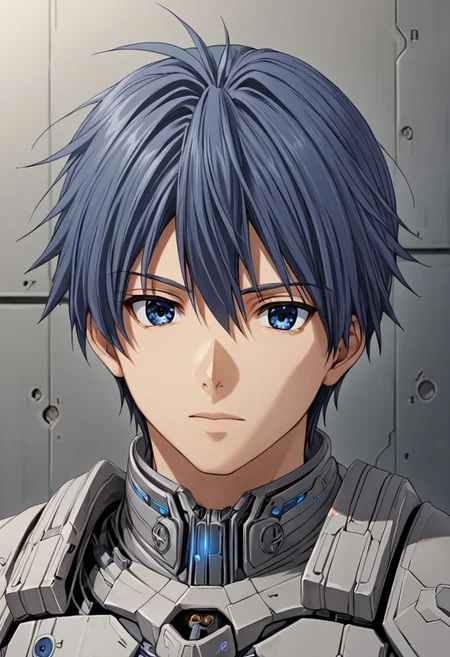 high resolution, solo, best quality, 1Boy, Tomoya Okazaki, Grey Blue Hair, Grey Blue Eyes, Science Fiction, OverallDetail