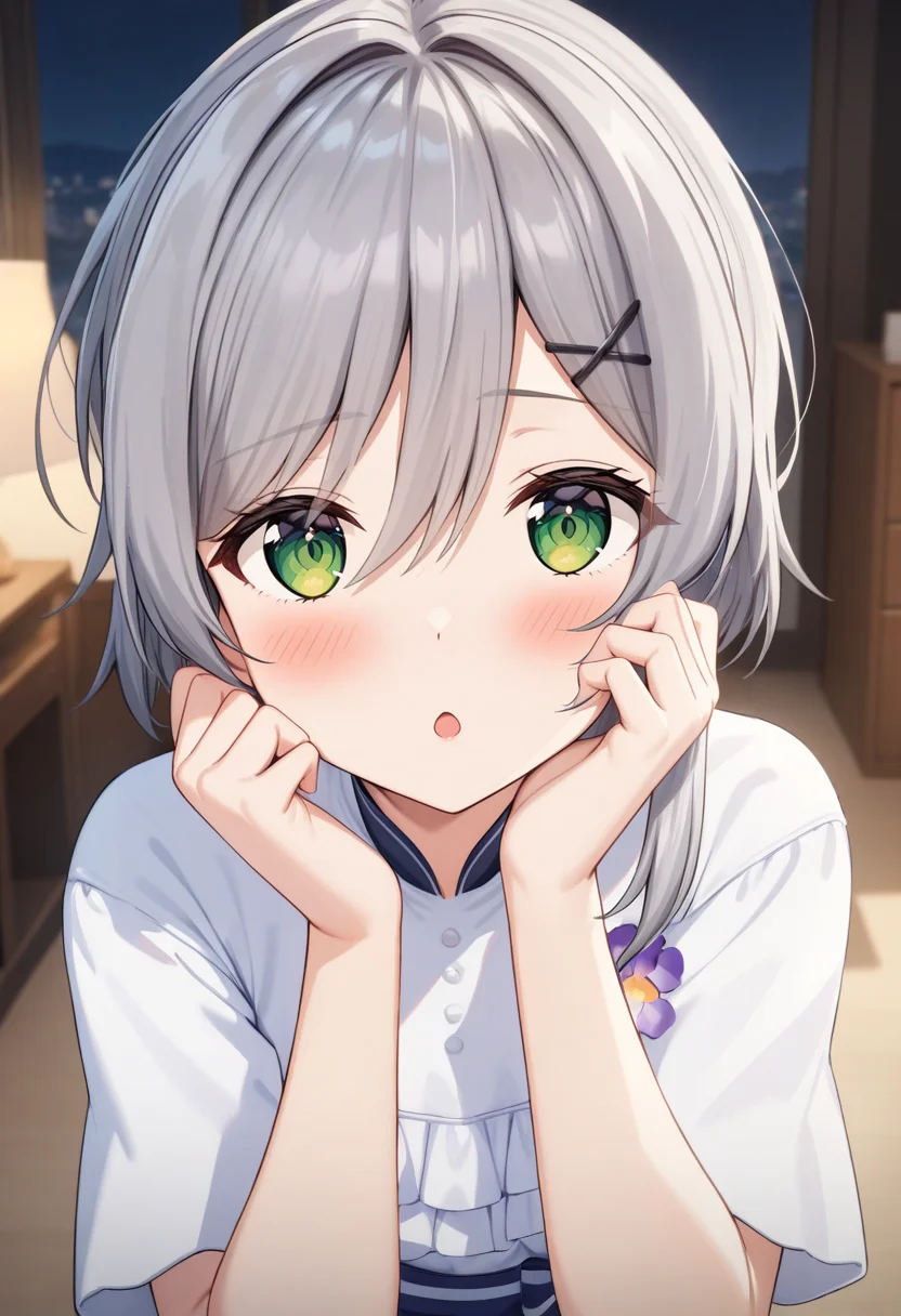 Yuika21,looking at viewer,blue skirt,blush,adore,shadow,adore,:o,
night,room,close-up,upper body,hands on own face,
<lora:Yuika:1>,, cinematic light,masterpiece,best quality,very aesthetic,absurdres,incredibly absurdres,<lora:add_detail:1>,
