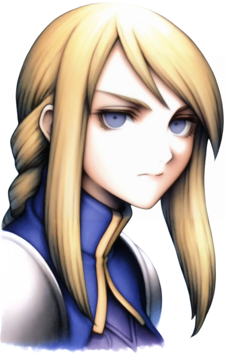 masterpiece, best quality, solo, 1girl, looking at viewer, <lora:FF7-Portraits-illus_Fp:1>, simple background, portrait, white background, agrias oaks, blonde hair, braided ponytail, shoulder armor, armor, corset,