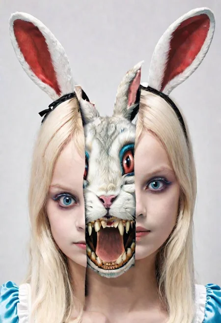Split head of (Alice in Wonderland) inside White Rabbit
