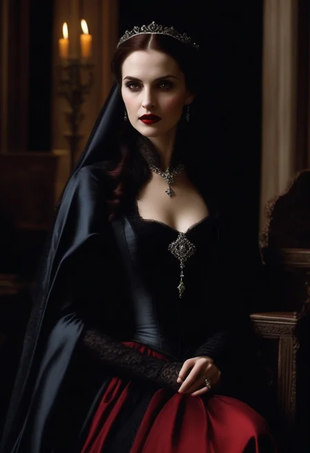(((beautiful, high quality))), full Body, score_9, score_8_up, score_7_up,
The vampire female was born long ago, in a time when magic flowed freely through the world and the undead were revered as powerful beings. She was born into a noble family, and her beauty and intelligence quickly made her the envy of all who knew her, beautiful, elegant, sexual, sexy, (inside grand hall, well lit),
wealth, influence, and power.
The vampire female quickly rose to prominence in her city, using her charm and cunning to manipulate those around her. fortune, grand estate, solitary figure, wealth, wise and powerful figure, feared and respected, control her bloodlust, feeding only on those who deserved to die or those who willingly offered themselves to her.
vampire female, beautiful and elegant, dressing in the finest silks and jewels, grace, envy, beauty, dark, brooding soul,
Vampire, VtmArt, 0cmtr1g, 0cm, 0cm1sc, 4rch, Expressiveh, pale skin, bloodless skin, red lips, pale, red gown, regal clothes, reduced lighting by 10%,
dungeons and dragons, modelshoot style, Intricate, High Detail, Sharp focus, dramatic, (extremely detailed CG unity 8k wallpaper), human vampire, medieval era, painting by Ed Blinkey, Atey Ghailan, by Jeremy Mann, Greg Manchess, Antonio Moro, trending on ArtStation, trending on CGSociety, Intricate, High Detail, Sharp focus, dramatic, painting art by midjourney and greg rutkowski, illustrated, brushwork attire.