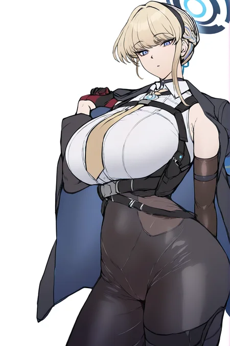 masterpiece,best quality,curvy,mature female,
1girl,toki (blue archive),white background,gloves,breasts,black jacket,black pants,jacket,looking at viewer,shirt,necktie,yellow necktie,black gloves,white shirt,<lora:kumakichi:1>,kumakichi_style,breasts,<lora:Evelyn_zzz:1>,evelyn_zzz:0.5,
