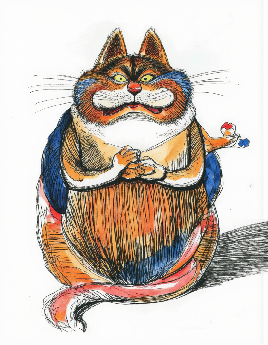 <lora:chizhcats:1>, a clourful drawing of funny cat
