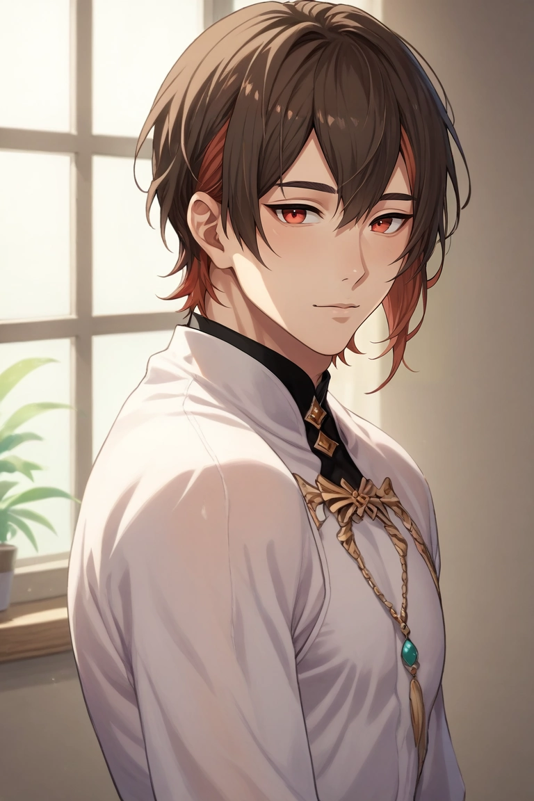 score_9, score_8_up, score_7_up, source_anime, rating_safe, , (realistic:0.6), looking at viewer, , 1boy, solo, male focus, <lora:yakumo_nu_carnival_pony:1>, yakumo_nu_carnival, brown hair, red eyes, short hair, multicolored hair, two-tone hair, red hair, , , <lora:sdxl_lightning_8step_lora:1>