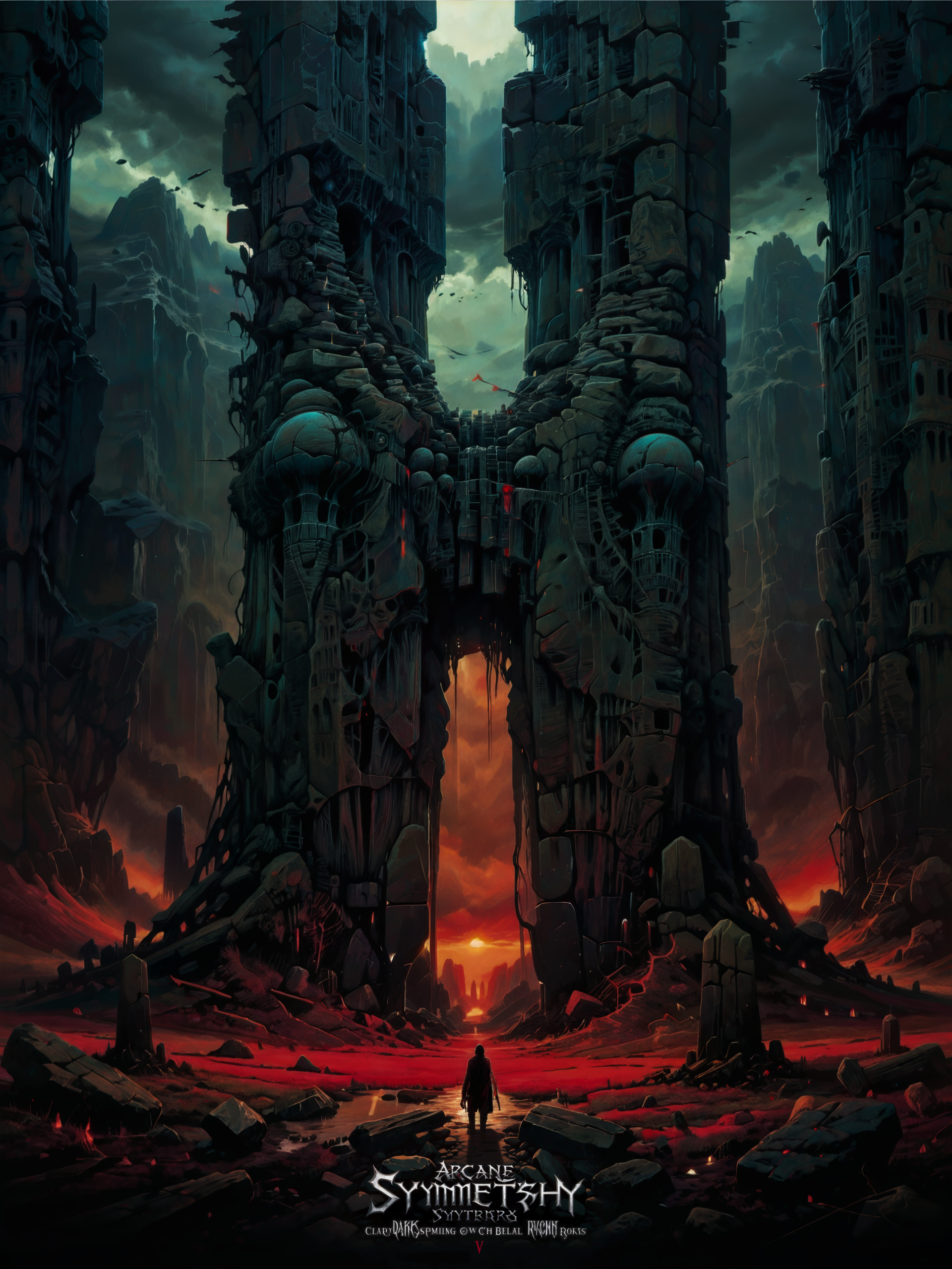 <lora:more_artful-xl:0.8> <lora:add-detail-xl:2.4> <lora:style-matte_black_contrast-xl-v3-by_tijuanaslumlord:0.2> <lora:style-zdzislaw_beksinski-xl-by_aderek514:0.5> <lora:envybetterhiresfixxl01-xl:0.0:hr=1.0> (vertical symmetry:1.1), vntblk, movie poster art, [night, stonehenge, (moon:0.6), intricately flowing light strands:famous artwork by zdzislaw beksinski and (dan mumford:1.2), ominous glowing ornate (extraterrestrial:1.1) artifact, (arcane and phenomenal:1.3) landscape with towering (obelisks:1.6) standing in a straight line, jagged rock formations, night sky, mysterious, ethereal, deserted, dark corners, obsidian black, scarlet red, white:14], ultra detailed