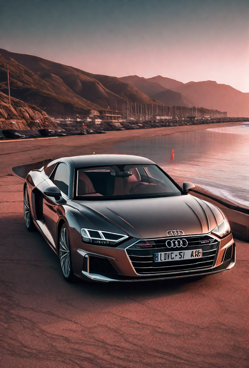 Audi a8,audir84ssports car,vehicle focus,professional photo,seaside,sun,pink sky,aesthetic,science fiction,sci-fi scenario,natural light,highly detailed,(highly detailed background),detailed textures,wide angle,8k,HDR,professional photoshoot,high quality photo,realistic photo,realistic shadows,detailed shadows,realistic proportions,film grain,raw photo,(raytracing),slate atmosphere,cinematic,dimmed colors,dark shot,muted colors,film grainy,lut,spooky,<lora:Audi a8:1>,