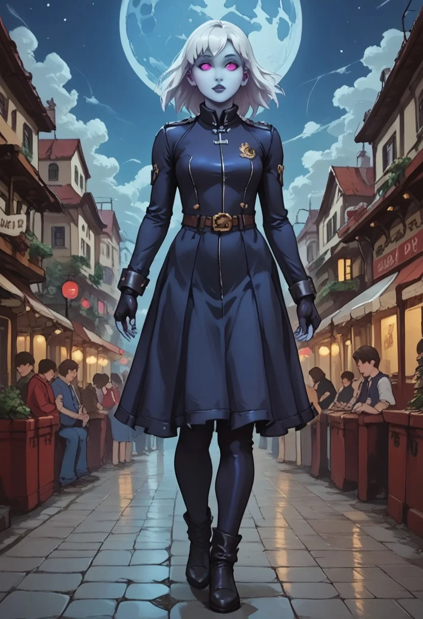 ASCII score_9, score_8_up, score_7_up, 1girl, Cowboy Shot, Full Body Visual, Depth of Field,
BREAK
static_pf, 1girl, white hair, purple eyes, blue skin,
BREAK
DARK SAKURA BODYSUIT,
BREAK
night, full moon, clouds, stars,
BREAK
standing in the streets of a modern City, Metropolis,
BREAK
Expressiveh, masterpiece, volumetric lighting, cinematic lighting,