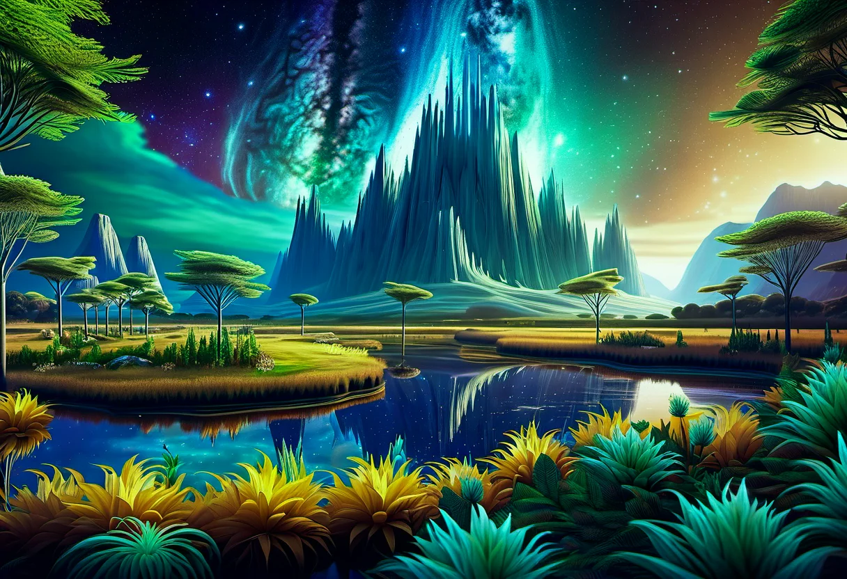 hyper detailed masterpiece, dynamic realistic, awesome quality,DonM3t3rn1tyXL nebula in wetland biome <lora:DonM3t3rn1tyXL-000008:0.7> <lora:add-detail-xl:2.0>