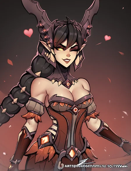 score_9, score_8_up, score_7_up, score_6_up, score_5_up, score_4_up, source_anime, 7zaki
BREAK
1 girl, solo, vora_paladins, vora headpiece, vora outfit, face shot, dynamic angle, beautiful, smirk, wink, floating heart
BREAK
gradient red and black background, <lora:VoraPaladins:0.8> , <lora:7zaki:0.9>