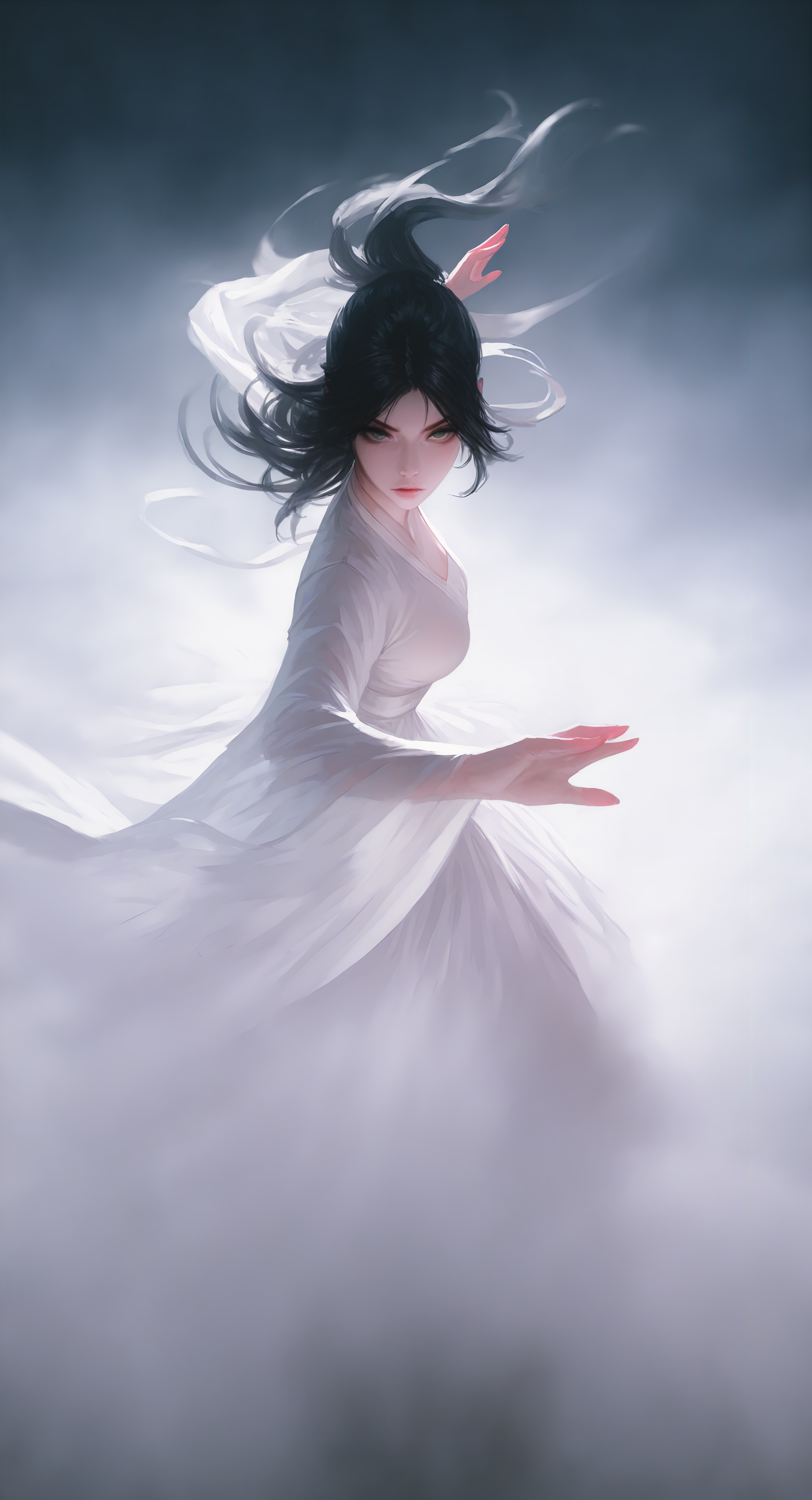 masterpiece, best quality, good quality, very aesthetic, absurdres, newest, 1girl, delicate hanfu,fighting stance,
Long hair, medium breasts, looking_at_viewer, Reflection Eyes, heavy fog, rolling fog, vapor, <lora:ponyv5_noobV065S_1_adamW-000013:0.7> <lora:USNR_STYLE_XL_lokr:0.45> <lora:HeavyFogIllXL-15:0.8>
