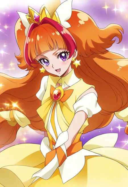 8k hd, (uncesored:1.2), 1girl, curetwinkle, long hair, orange hair, purple eyes, <lora:PrettyCureGoPrincess_CureTwinkle_bbccaaa:1>