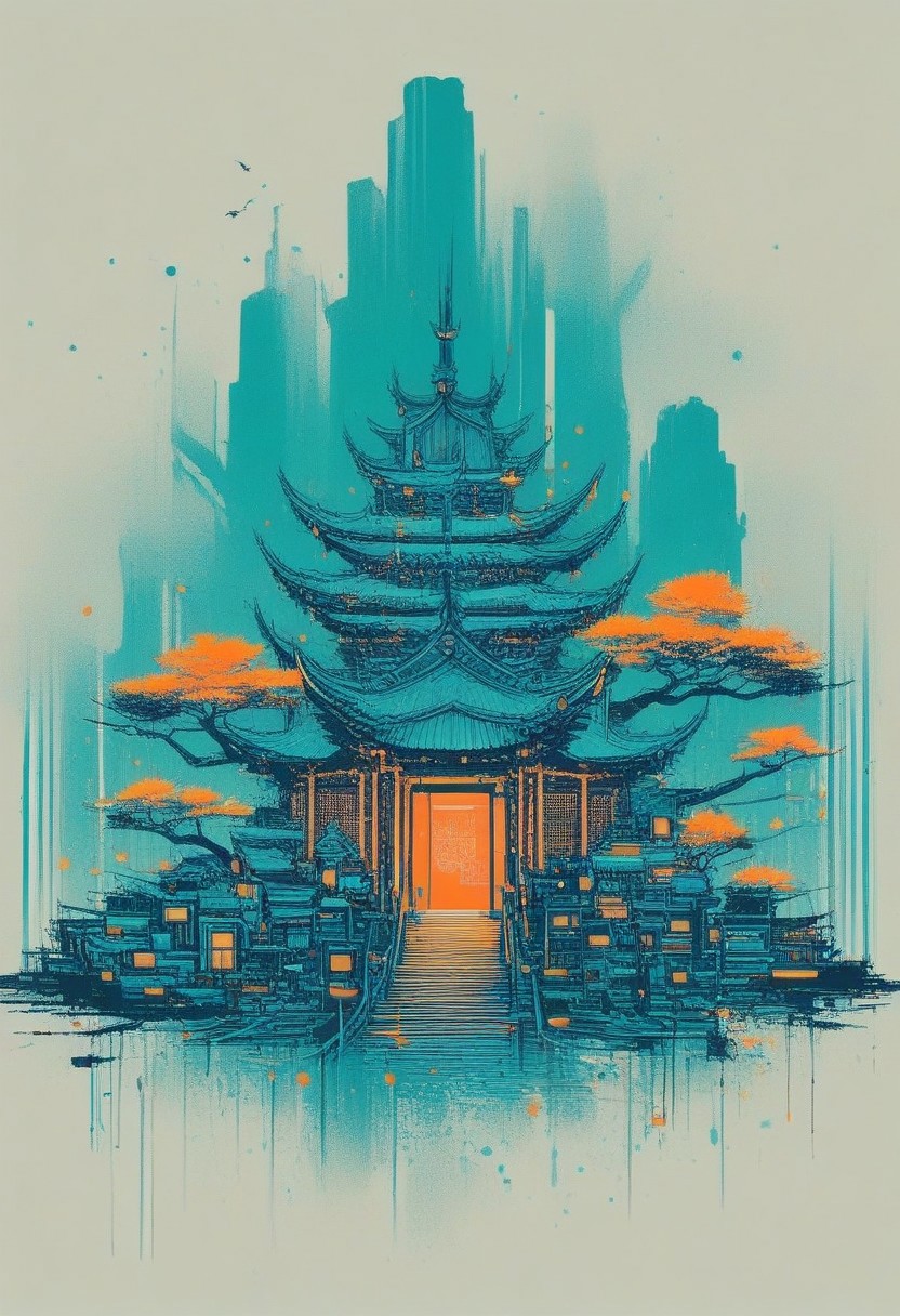 score_9, score_8_up, score_7_up, cinematic photo, dramatic lighting, a black panther staring at you from far away, pink sky, lush pink trees, yellow grass patch, asain style, David Hockney, Ascii art, gongbi, traditional chinese painting style, neon colors, <lora:Neon_Splash_Art_for_Pony:1>