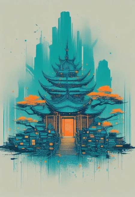 score_9, score_8_up, score_7_up, cinematic photo, dramatic lighting, a black panther staring at you from far away, pink sky, lush pink trees, yellow grass patch, asain style, David Hockney, Ascii art, gongbi, traditional chinese painting style, neon colors, <lora:Neon_Splash_Art_for_Pony:1>