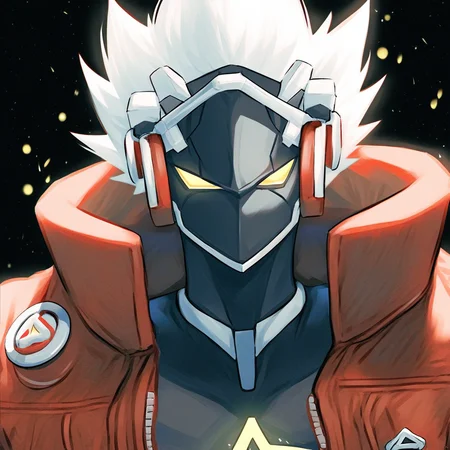 billy kid, 1boy,backlighting,badge,black background,collared jacket,cyborg,jacket,light particles,looking at viewer,male focus,open clothes,open jacket,portrait,red jacket,solo,spiked hair,star (symbol),upper body,white hair,yellow eyes