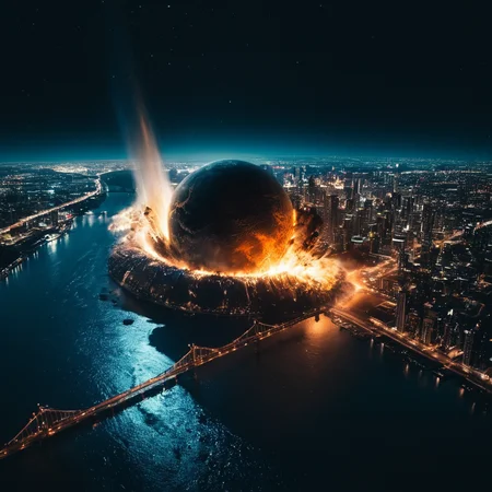 cinematic film still of <lora:collision style:1>
A collision of a view of the earth at night with lights of cities,outdoors,sky,water,no humans,night,ocean,night sky,scenery,city,cityscape,river,landscape,lake,city lights , impact, crash, explosion, destruction, strike, wreck, smash, planet, outer-space, galaxy, cinematic, film, different color, real, collision style, shallow depth of field, vignette, highly detailed, high budget, bokeh, cinemascope, moody, epic, gorgeous, film grain, grainy
