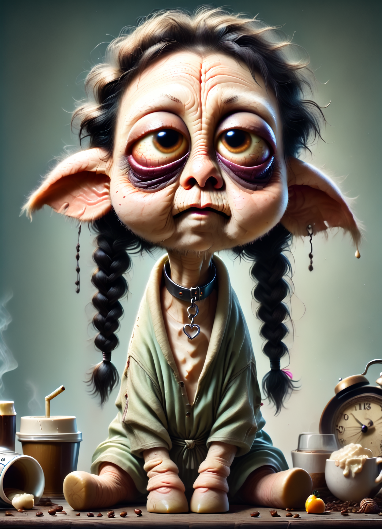 DonM1ns0mn14XL,score_9, score_8_up, score_7_up, score_6_up,female elderly, curvy, south asian, amber eyes, cupped ears,  unusual chin, narrow jaw, unusual cheeks,  heart face shape, well-defined collar bone,   , dark chestnut milkmaid braid hair, affection wearing  cropped wide-leg jumpsuit, poplin    scallop    spotted pleated tunic, high-top sneakers,  , arms folded across the chest, appearing closed off or guarded,   rating_safe <lora:DonM1ns0mn14XL-pony:1>
