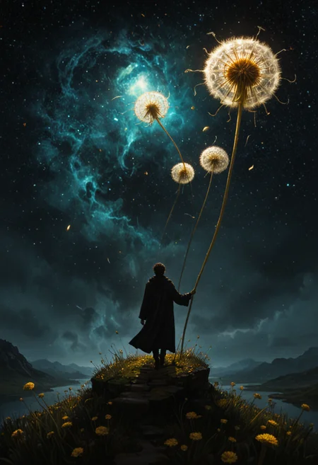 transaparent blows dandelions sculpture made of transparent gold, descending towards earth from a dreamy sky, absurd world in style ink, acrylic and water color, Klimt and jeremy mann style detailed matte painting, deep color, fantastical, intricate detail, splash screen, complementary colors, fantasy concept art, 8k resolution trending on Artstation Unreal Engine 5, embedding:advntr zavy-cnmtc zavy-rmlght low-key<lora:Image Upgrader-v0.1> <lora:zavy-cnmtc-sdxl><lora:zavy-cntrst-sdxl><lora:zavy-rmlght-sdxl><lora:vanta-black_contrast_V3.0>