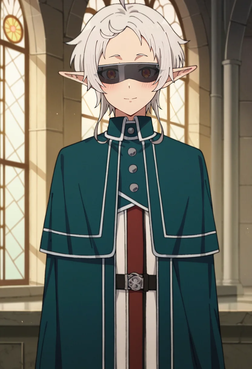 score_4, score_5, score_6, score_9, score_8_up, score_7_up, source_anime,
<lora:MushokuTensei_SylphietteXL:0.8>, Sylphiette,
1girl, closed mouth, light smile, blush,
white hair, short hair, ahoge, orange eyes, pointy ears, tinted eyewear,
SylphietteSchoolUniform, green cloak, open clothes, belt,
standing, looking at viewer,
indoors, fantasy, castle, window
