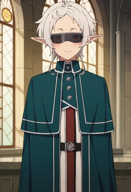 score_4, score_5, score_6, score_9, score_8_up, score_7_up, source_anime,
<lora:MushokuTensei_SylphietteXL:0.8>, Sylphiette,
1girl, closed mouth, light smile, blush,
white hair, short hair, ahoge, orange eyes, pointy ears, tinted eyewear,
SylphietteSchoolUniform, green cloak, open clothes, belt,
standing, looking at viewer,
indoors, fantasy, castle, window