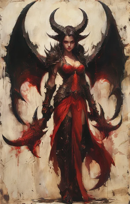 masterpiece,best quality,<lora:tbh258-sdxl:0.9>,illustration,style of diablo,monster, demon wings, demon tail, demon horns,  tech genius teenage girl