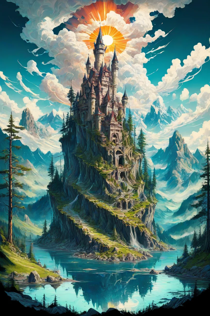 <lora:PE_EpicLand:0.8> PEEpicLand, illustration,
Epic Castle, mountains, sunshine, clouds,